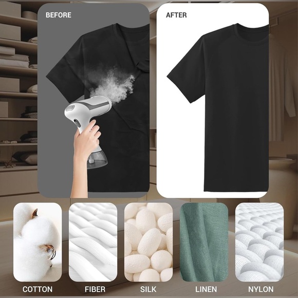 Steamer for Clothes, 1500W 300ml Water Tank 25s Quick Heat Portable Hand - WHITE - Picture 7 of 11